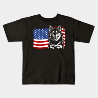 Proud Pomsky American Flag patriotic dog Kids T-Shirt